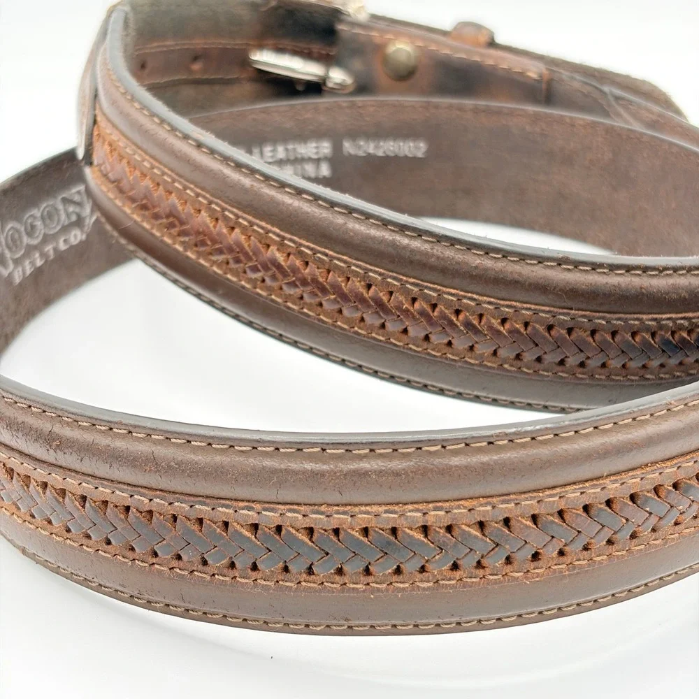Nocona Belt Co Leather Belt 44 Western Brown Braided Silver Buckle Men's Women's